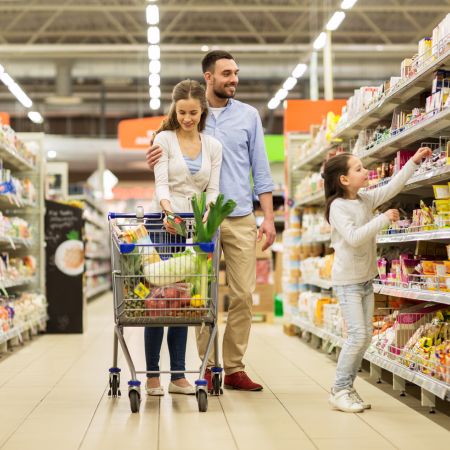 family in a grocery store